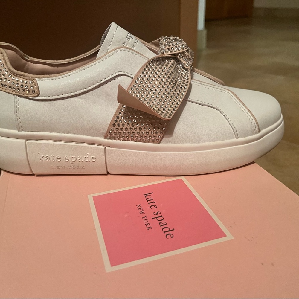 Kate Spade White Sneakers with Rose Gold Bow